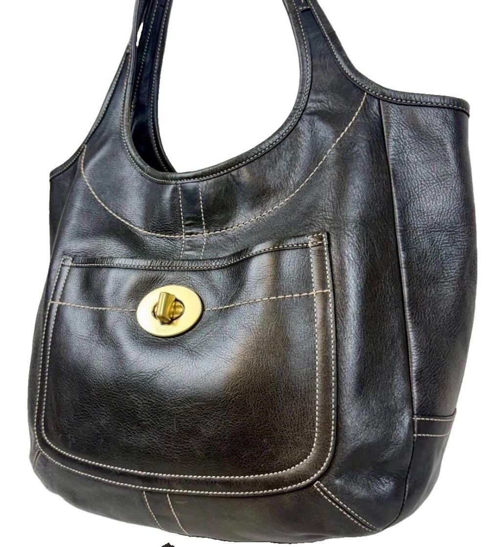 NICE Coach Ergo Black Leather Multicolor Legacy LG Travel Tote Bag Satchel 10744